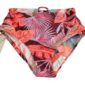 Maaji Floral Bikini Bottom Orange Brown Pink Lace Up Back of Bottoms NWT